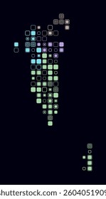 Bahrain, shape of the country built of colored cells. Digital style map of Bahrain on dark background. Large size rounded square blocks. Trending vector illustration.