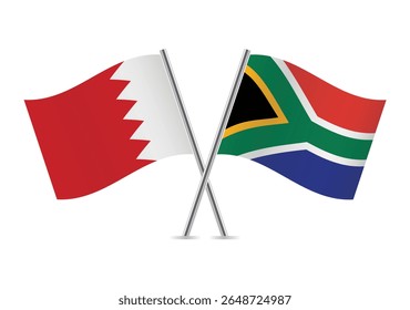 Bahrain and South Africa crossed flags. Bahraini and South African flags on a white background. Vector icon set. Vector illustration.
