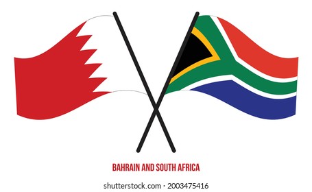 Bahrain and South Africa Flags Crossed And Waving Flat Style. Official Proportion. Correct Colors.