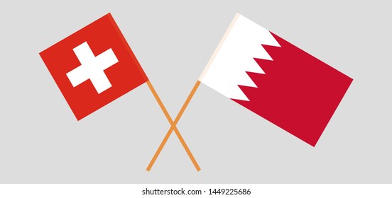 Bahrain and Switzerland. Crossed Bahraini and Swiss flags