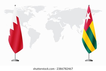 Bahrain and Togo flags for official meeting against background of world map.