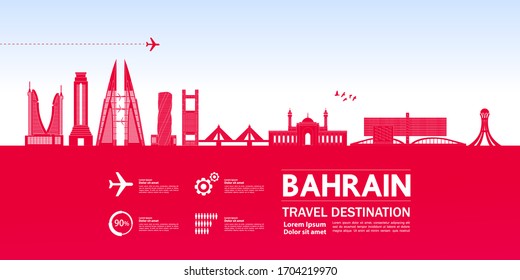 Bahrain travel destination grand vector illustration. 