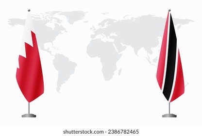 Bahrain and Trinidad and Tobago flags for official meeting against background of world map.