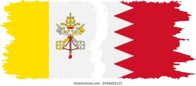 Bahrain and Vatican grunge flags connection, vector