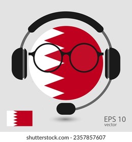 Bahrain vector flag with headphones and glasses, vector illustration. 
