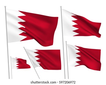 Bahrain vector flags set. 5 wavy 3D cloth pennants fluttering on the wind. EPS 8 created using gradient meshes isolated on white background. Five fabric flagstaff design elements from world collection