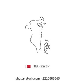 Esquema del mapa vectorial de Bahréin, línea, lineal. Mapa negro de Bahréin sobre fondo blanco. Bandera de Bahréin
