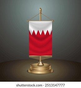 Bandera de la tabla de la Vertical de Bahrein con el polo de oro de Albania en fondo oscuro del gradiente, Ilustración vectorial del Anuncio de la Plantilla