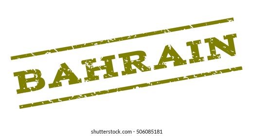 Bahrain watermark stamp. Text Caption between parallel lines with grunge design style. Rubber seal stamp with dust texture. Vector olive color ink imprint on a white background.