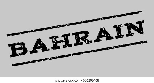 Bahrain watermark stamp. Text Caption between parallel lines with grunge design style. Rubber seal stamp with scratched texture. Vector black color ink imprint on a silver gray background.