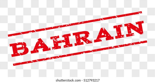 Bahrain watermark stamp. Text caption between parallel lines with grunge design style. Rubber seal stamp with dust texture. Vector red color ink imprint on a chess transparent background.