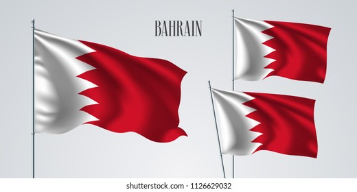 Bahrain waving flag set of vector illustration. White red colors of Bahrain wavy realistic flag as a patriotic symbol 