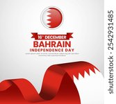 Bahrain waving ribbon flag for Bahrain Independence Day and National day square banner background