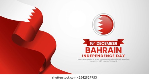 Bahrain Waving Ribbon Flag for Independence Day and National Day Celebration Banner Background with blank space area