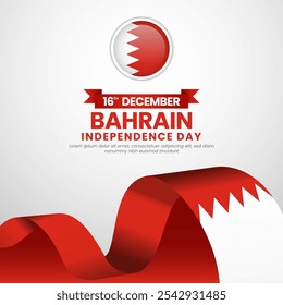 Bahrain waving ribbon flag for Bahrain Independence Day and National day square banner background