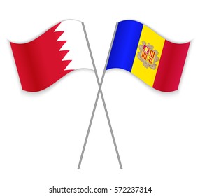 Bahraini and Andorran crossed flags. Bahrain combined with Andorra isolated on white. Language learning, international business or travel concept.