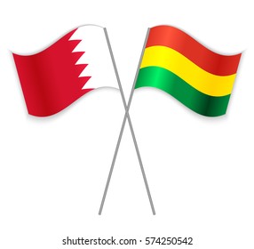 Bahraini and Bolivian crossed flags. Bahrain combined with Bolivia isolated on white. Language learning, international business or travel concept.