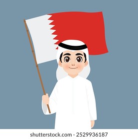 Bahraini boy holding flag of Bahrain