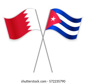 Bahraini and Cuban crossed flags. Bahrain combined with Cuba isolated on white. Language learning, international business or travel concept.