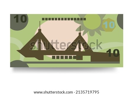 Bahraini Dinar Vector Illustration. Bahrain money set bundle banknotes. Paper money 10 BHD. Flat style. Isolated on white background. Simple minimal design.