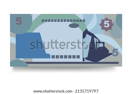 Bahraini Dinar Vector Illustration. Bahrain money set bundle banknotes. Paper money 5 BHD. Flat style. Isolated on white background. Simple minimal design.