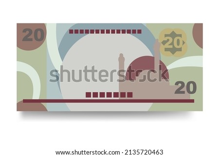 Bahraini Dinar Vector Illustration. Bahrain money set bundle banknotes. Paper money 20 BHD. Flat style. Isolated on white background. Simple minimal design.