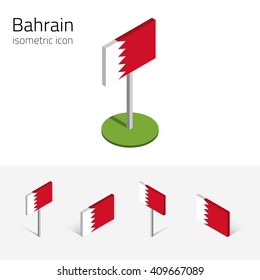 Bahraini flag (Kingdom of Bahrain), vector set of isometric flat icons, 3D style, different views. 100% editable design elements for banner, website, presentation, infographic, poster, map. Eps 10