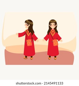 Bahraini Girl In Traditional Dress. National Day Celebration. Vector Illustration.