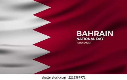 Bahraini memorial holiday 16th of December with 3D flag. Bahrain happy national day greeting card, banner with template text vector illustration. 