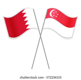 Bahraini and Singaporean crossed flags. Bahrain combined with Singapore isolated on white. Language learning, international business or travel concept.