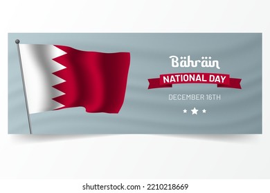 Bahraini Wavy Flag In December 16th National Patriotic Holiday. Bahrain National Day December 16th Illustration Horizontal Banner Template Background Design