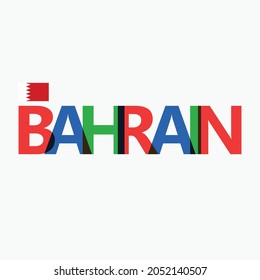 Bahrain's colorful typography with its vectorized national flag. Middle Eastern country RGB typography.