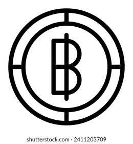 Baht-Münzsymbol. Umriss-Baht-Vektorsymbol für Webdesign einzeln auf weißem Hintergrund