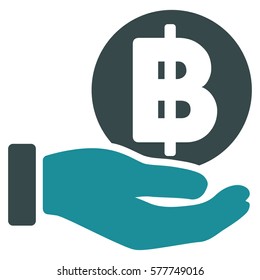Baht Coin Payment Hand vector icon. Illustration style is a flat iconic bicolor soft blue symbol on white background.