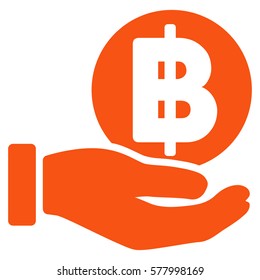 Baht Coin Payment Hand vector pictogram. Illustration style is a flat iconic orange symbol on white background.