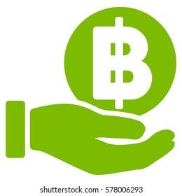 Baht Coin Payment Hand vector pictogram. Illustration style is a flat iconic eco green symbol on white background.