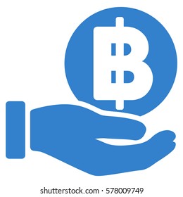 Baht Coin Payment Hand vector pictogram. Illustration style is a flat iconic cobalt symbol on white background.