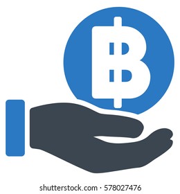 Baht Coin Payment Hand vector pictogram. Illustration style is a flat iconic bicolor smooth blue symbol on white background.