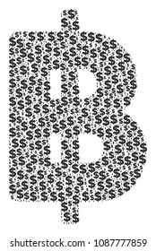Baht composition of dollar symbols and circle spots. Vector dollar currency icons are composed into baht mosaic.