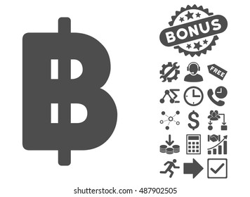 Baht icon with bonus design elements. Vector illustration style is flat iconic symbols, gray color, white background.