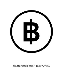 Baht icon coin monochrome black and white icon. Current currency symbol.