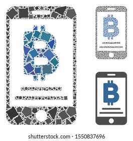 Baht mobile payment composition of irregular items in different sizes and color hues, based on baht mobile payment icon. Vector joggly items are grouped into collage.