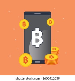 Baht Mobile Payment vector icon. Style is flat white symbol, rounded angles, orange background