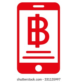 Baht Mobile Payment vector icon. Style is flat red symbol, rounded angles, white background.