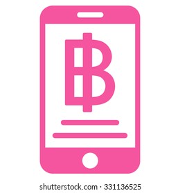 Baht Mobile Payment vector icon. Style is flat pink symbol, rounded angles, white background.