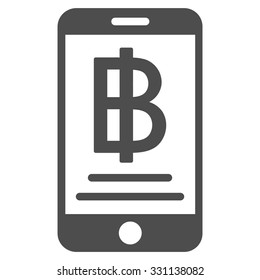Baht Mobile Payment vector icon. Style is flat gray symbol, rounded angles, white background.