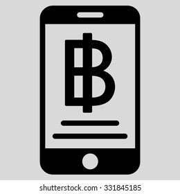 Baht Mobile Payment vector icon. Style is flat black symbol, rounded angles, light gray background.
