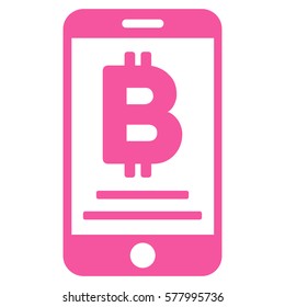 Baht Mobile Payment vector pictogram. Illustration style is a flat iconic pink symbol on white background.