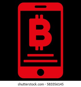 Baht Mobile Payment vector pictogram. Illustration style is a flat iconic red symbol on black background.