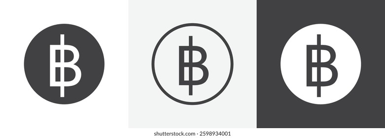 Baht sign set in black and blue colors on white background